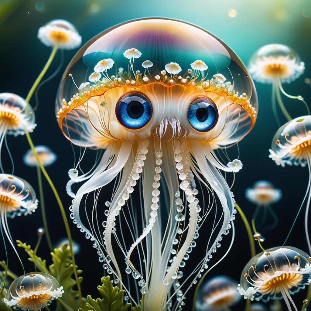 Adorable Glass Jellyfish Portrait with Big Eyes