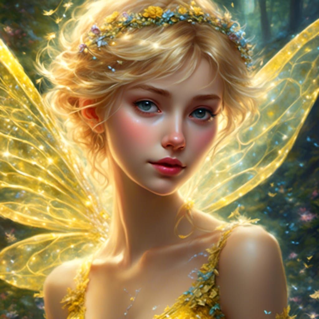 Glittery Fairy in Whimsical Wonderland, Digital Art