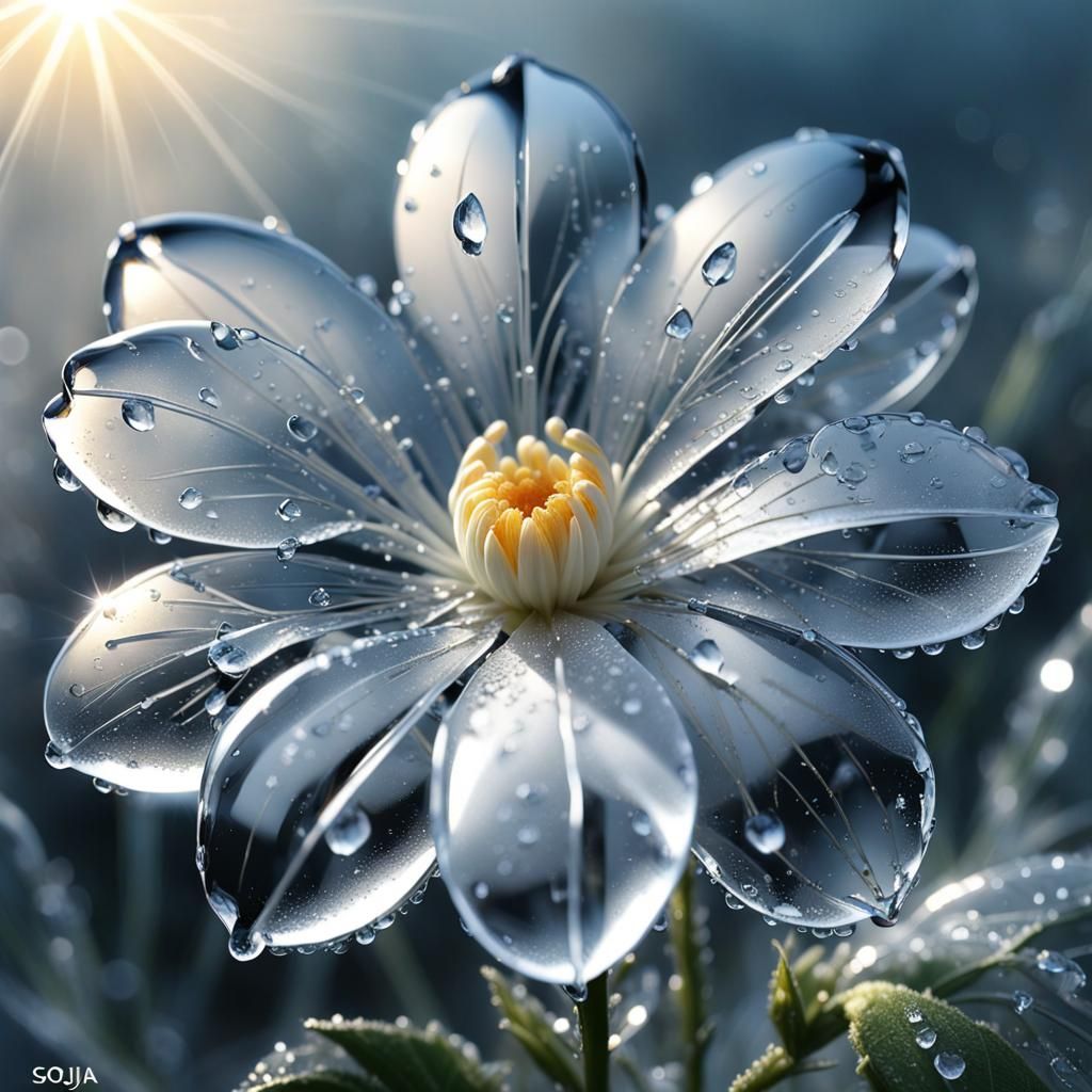 Ice Flowered Dewdrop Flower in Realistic Style