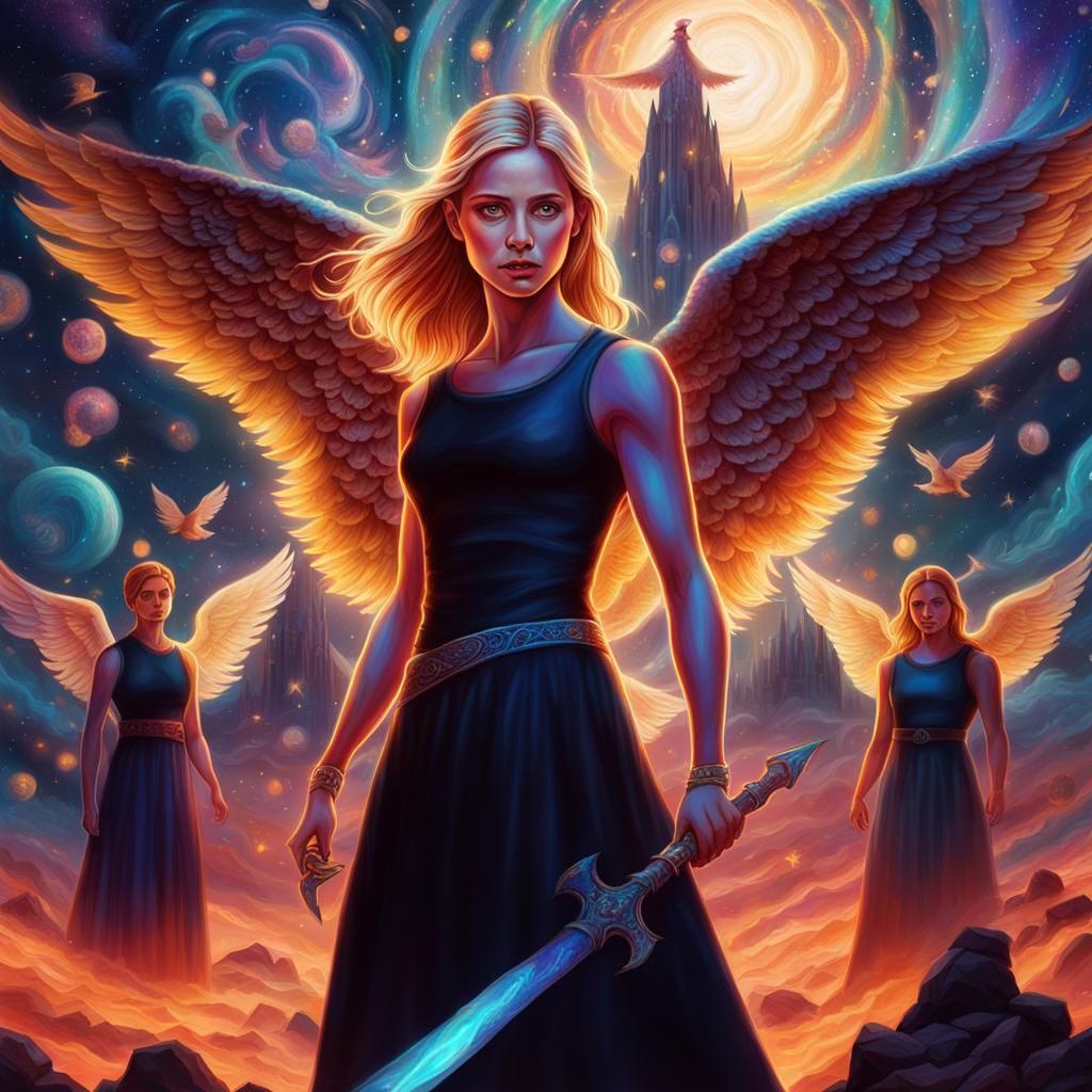 Buffy Surrounded by Angels in Astral Illustration