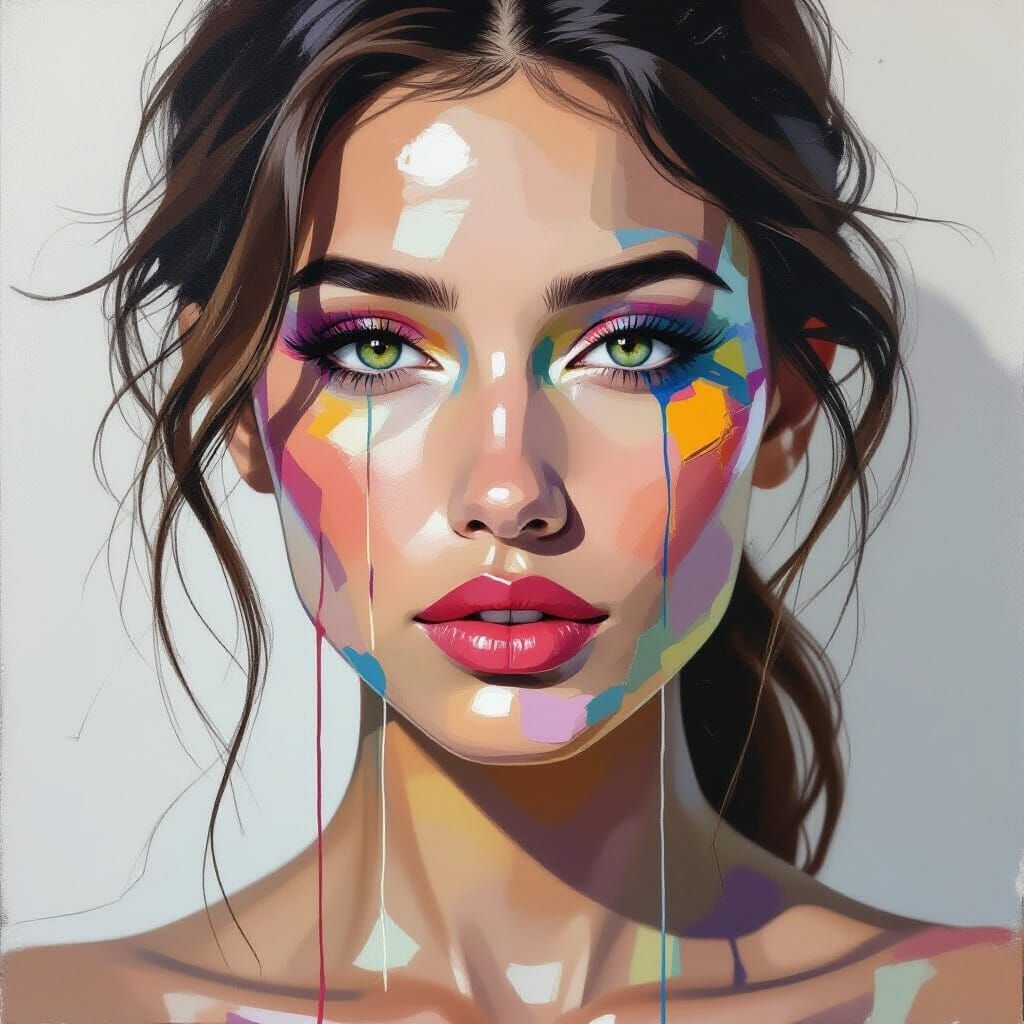 Abstract Figure with Dripping Paint and String Art