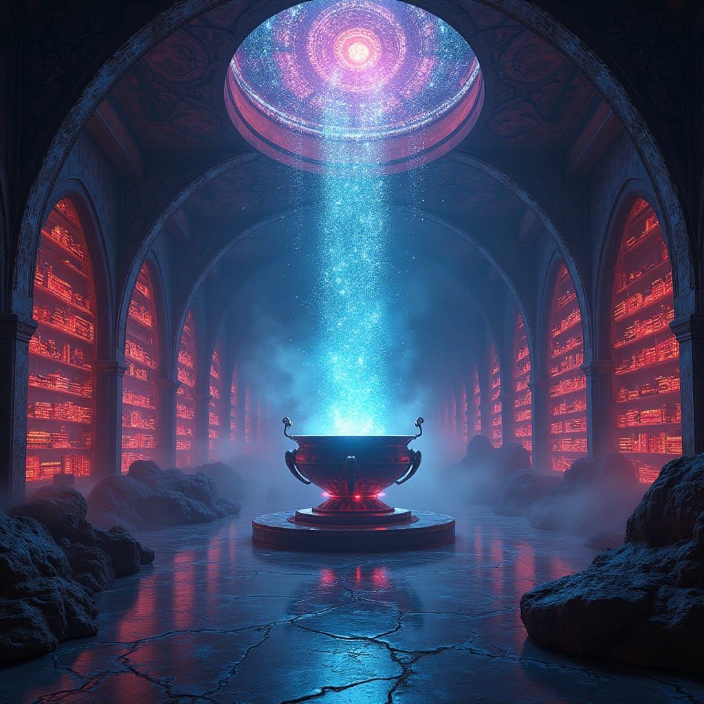 Cyberpunk Arcane Sanctum in Neon-Lit Underbelly