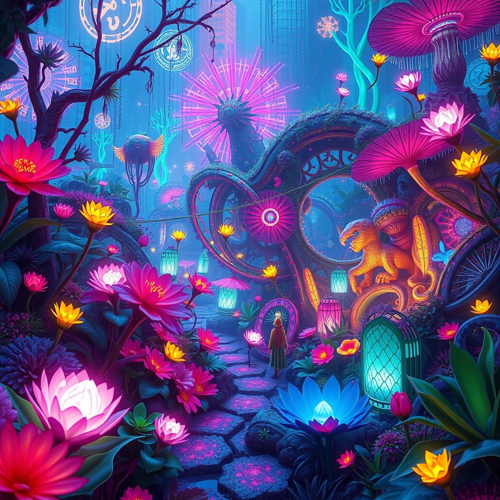 Luminous Cyberpunk Gardens Inspired by Ash Thorp