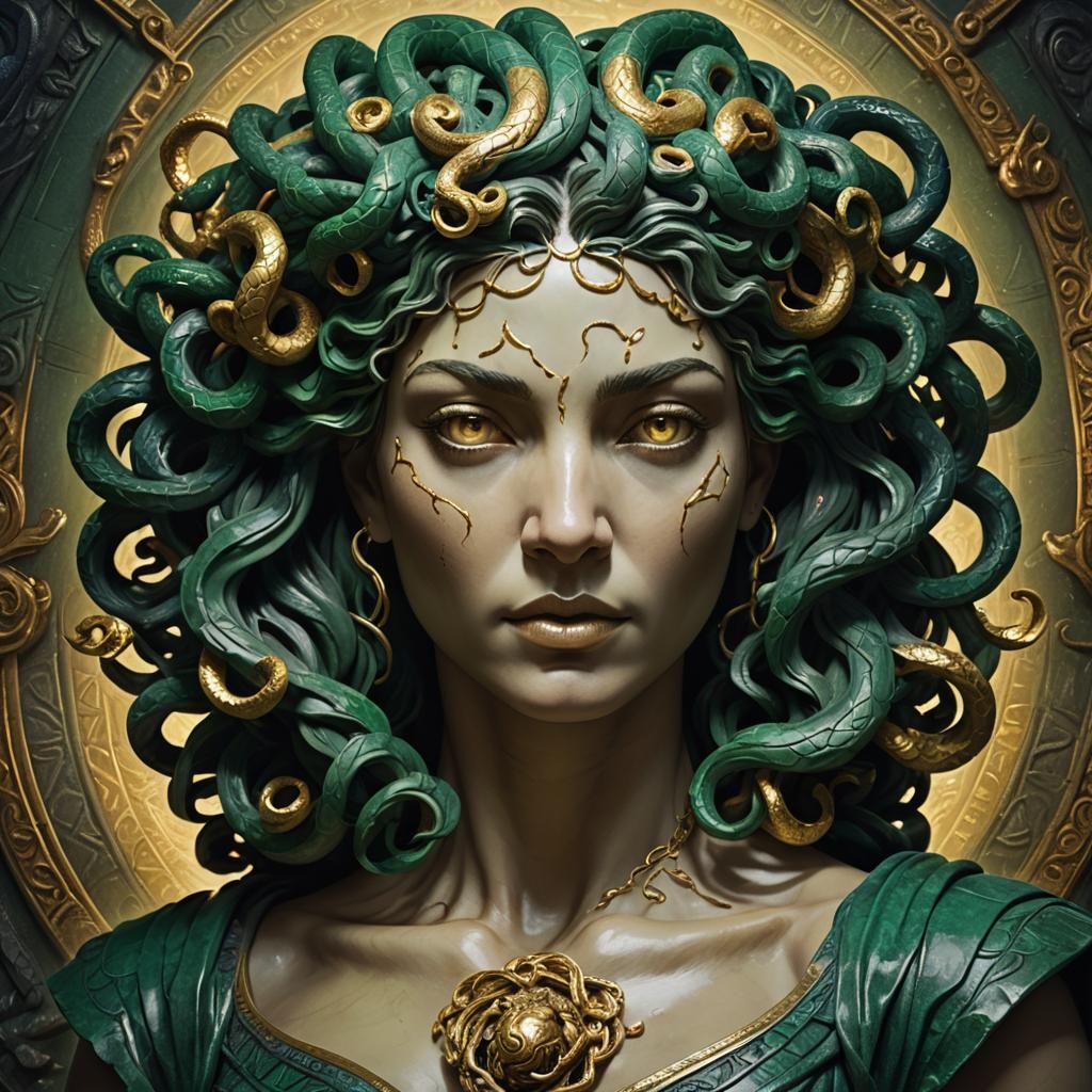 Medusa the Sculptor: Serpent Statue Concept Art