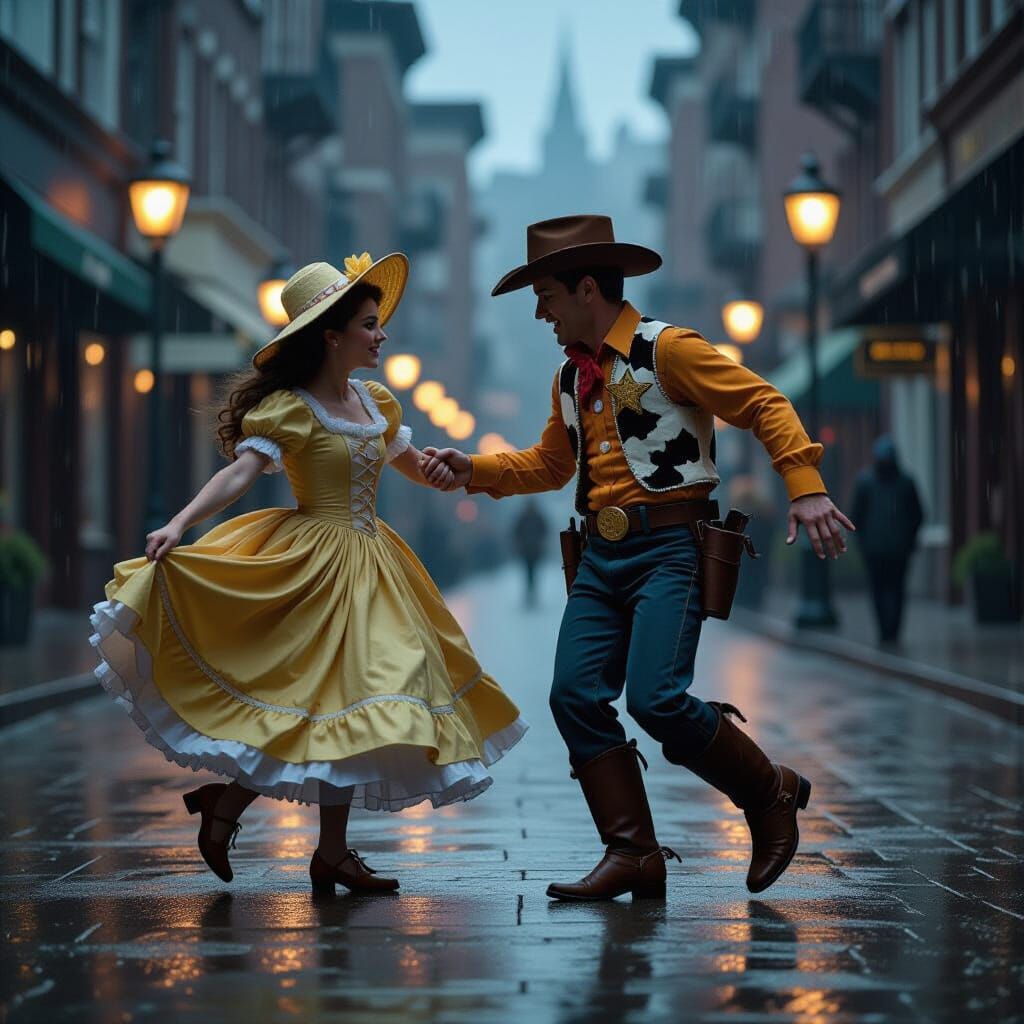 Woody and Bo Peep Dance in Rainy City