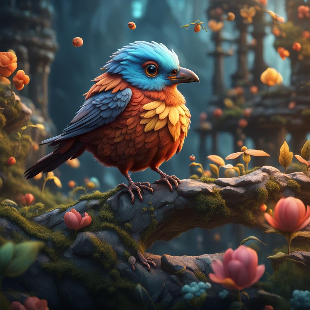 Fantastical Cute Bird in Detailed Matte Painting
