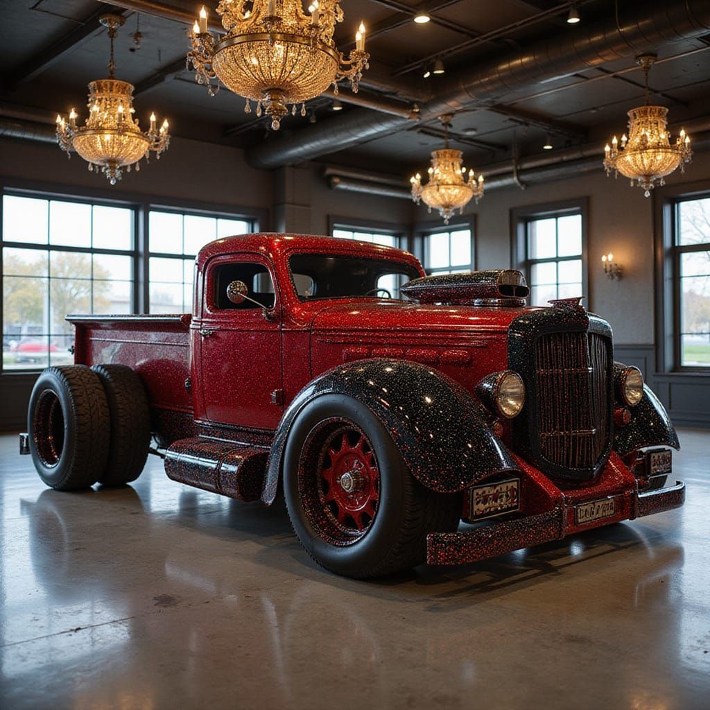 Custom Slammed Truck in Showroom, Spectral Gradient Paint