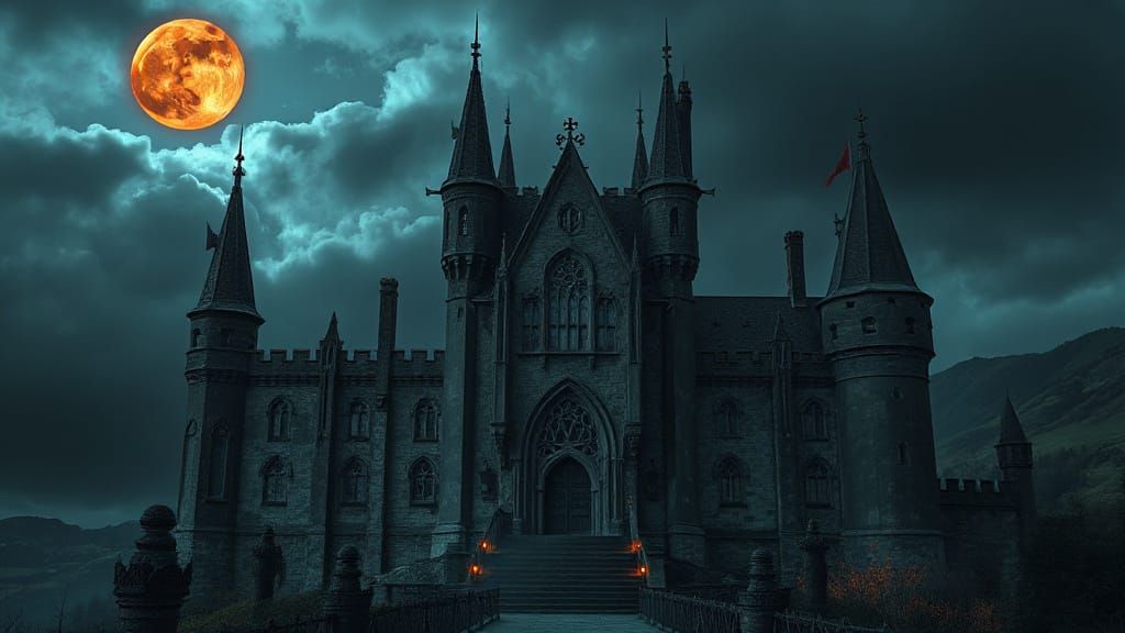 Countess Dracula's Castle Under a Blood Moon