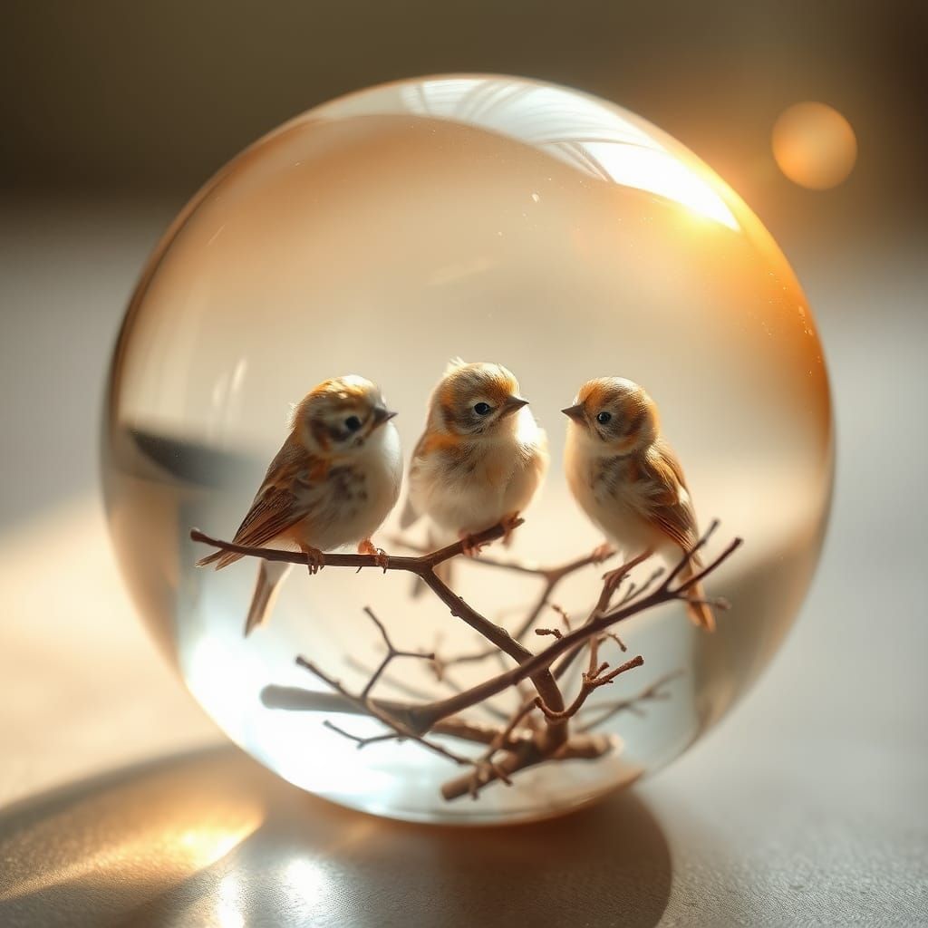 Birds in Crystal Ball, Art Nouveau Style