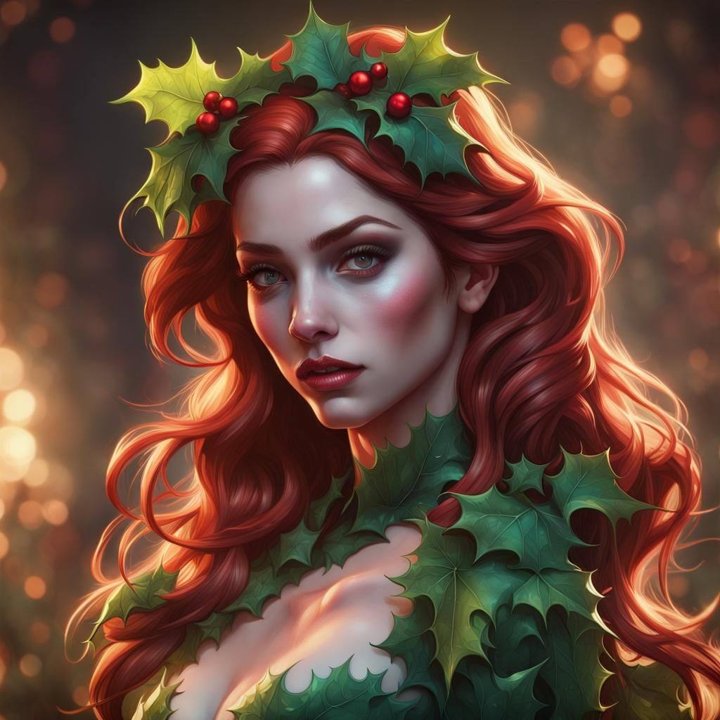 Christmas Poison Ivy Portrait in Art Nouveau Style