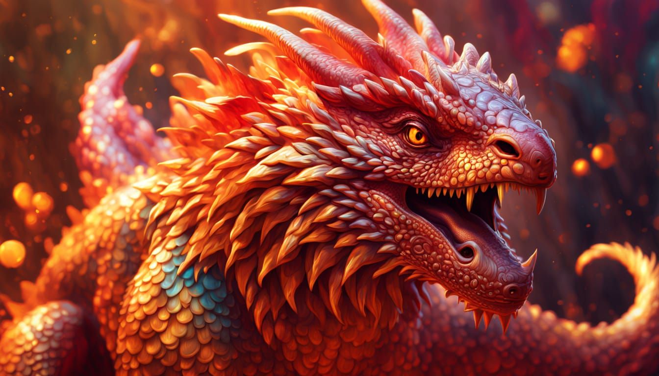 Fantasy Creature in Vibrant Red Splendor