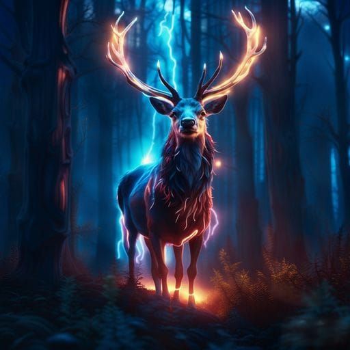 Shining Deer in a Mysterious Forest