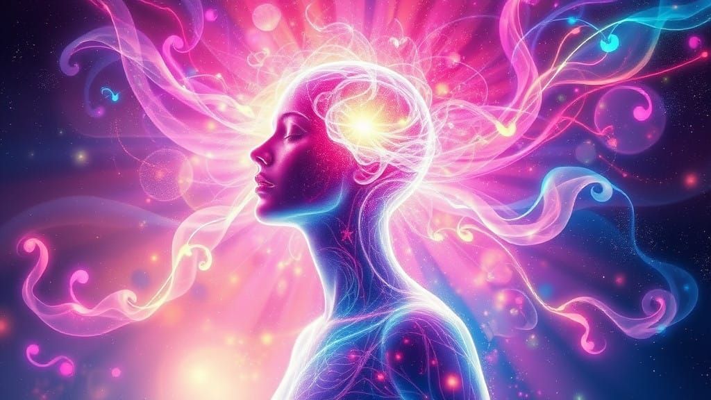 Cosmic Being Radiates Love and Devotion in Vibrant, Ethereal...