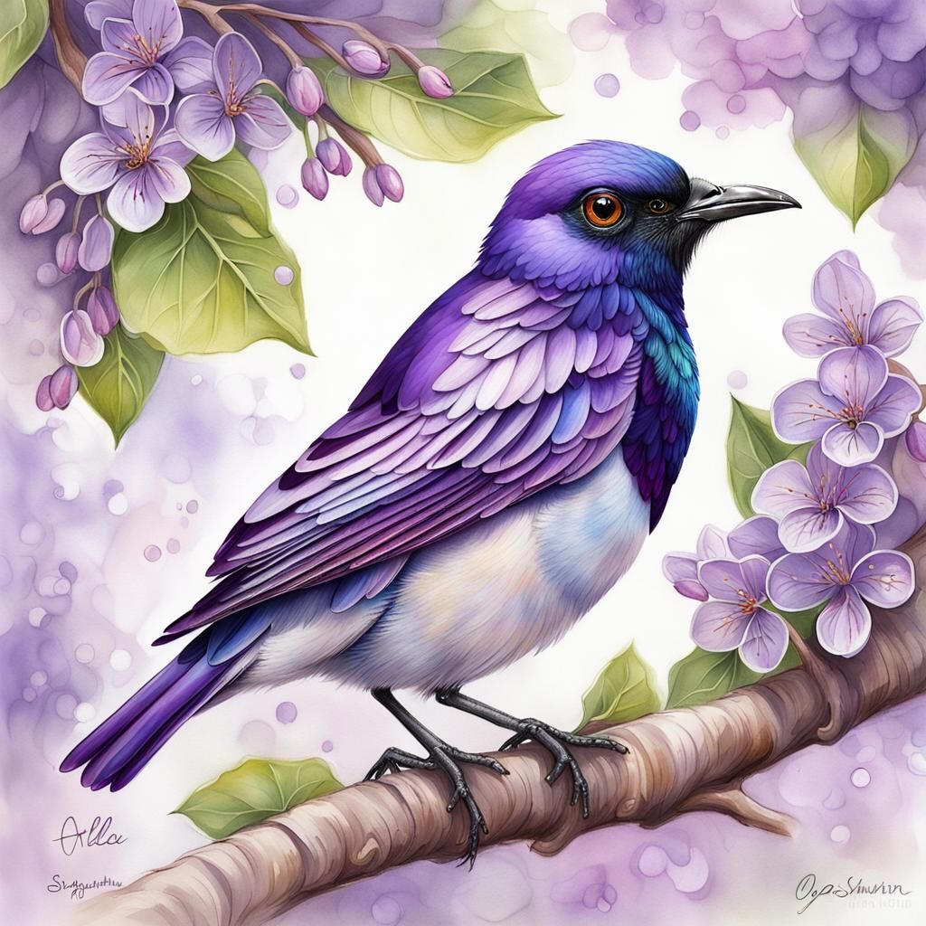 Sparkling Violet-backed Starling in Spring Lilac