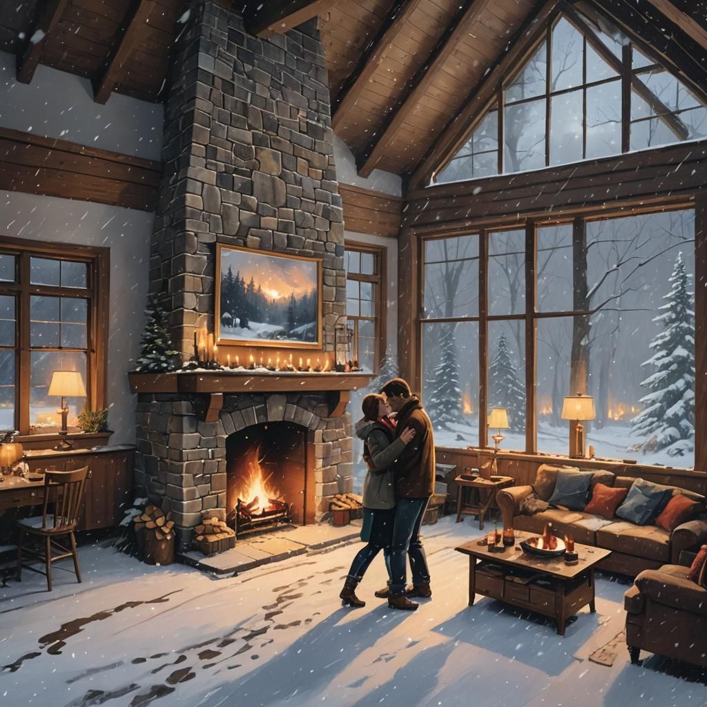 Cozy Couple Dancing During Snowstorm