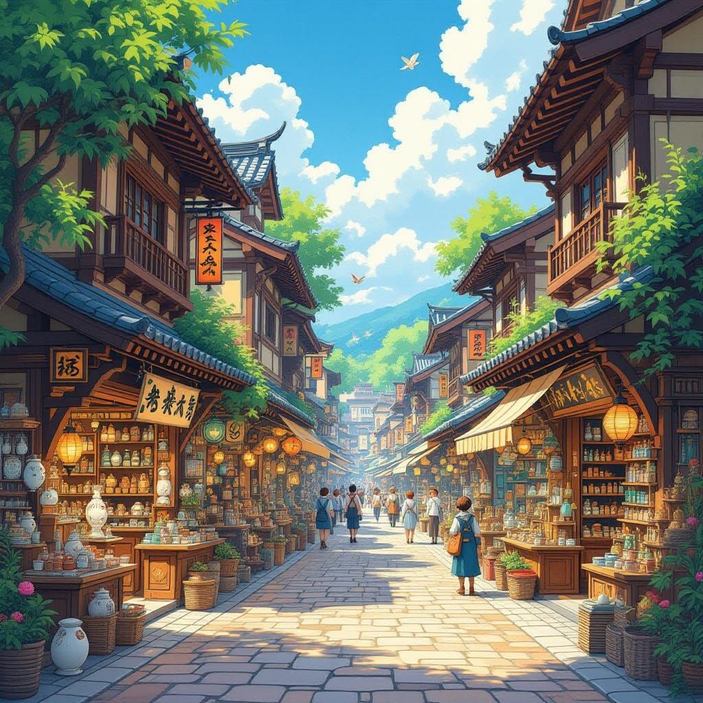 Whimsical City Street in Vibrant, Dreamlike Colors