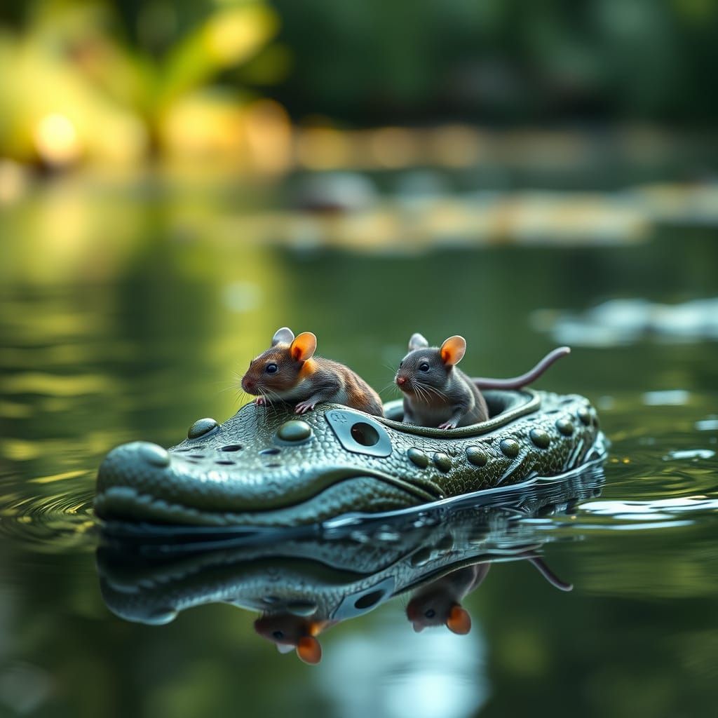 Mice Adrift in a Croc, Captured with Professional Precision