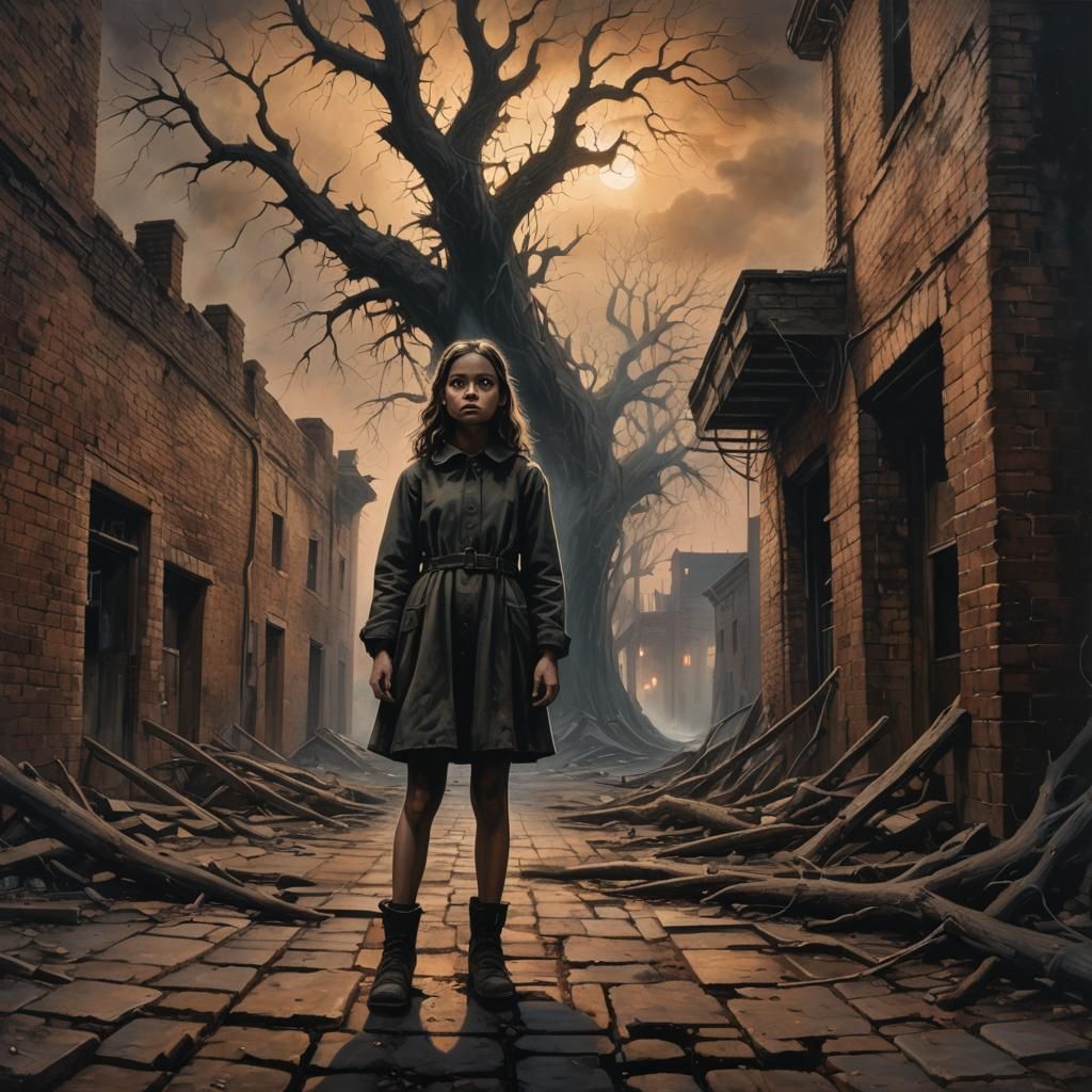 Dystopian Surrealism: Girl in Abandoned Alley