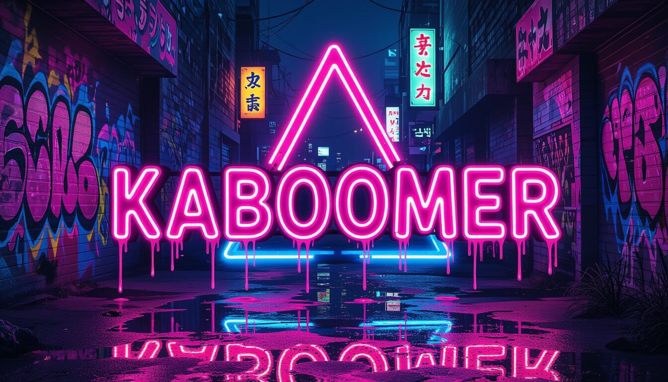KABOOMER in Bioluminescent Neon in Urban Alleyway
