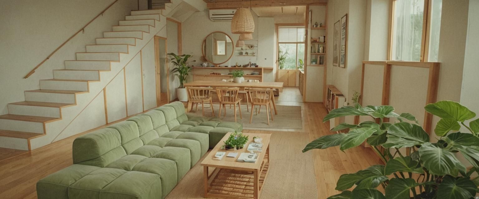 Cozy Muji Living Room with Warm Lighting