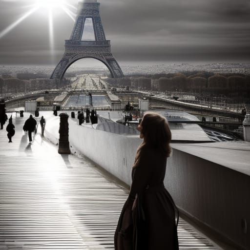 Woman in AI Paris with Divine Sunlight