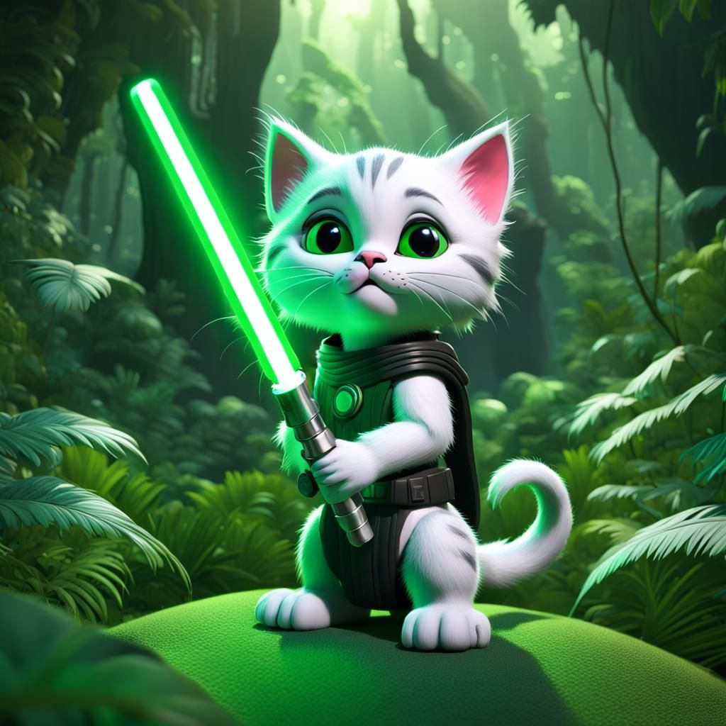 Kitty Softpaws with Lightsaber, 3D Digital Art
