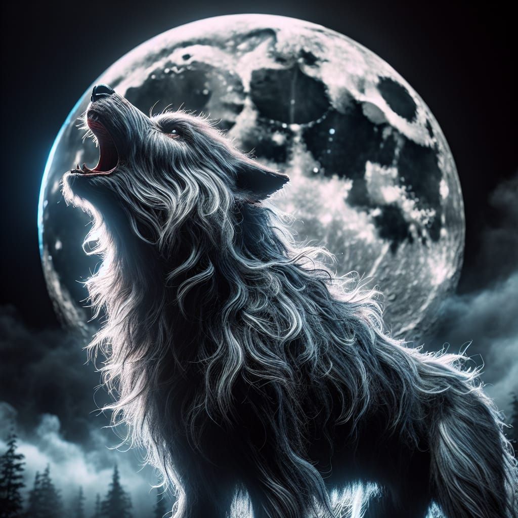 Hyperrealistic Werewolf Howling at the Moon