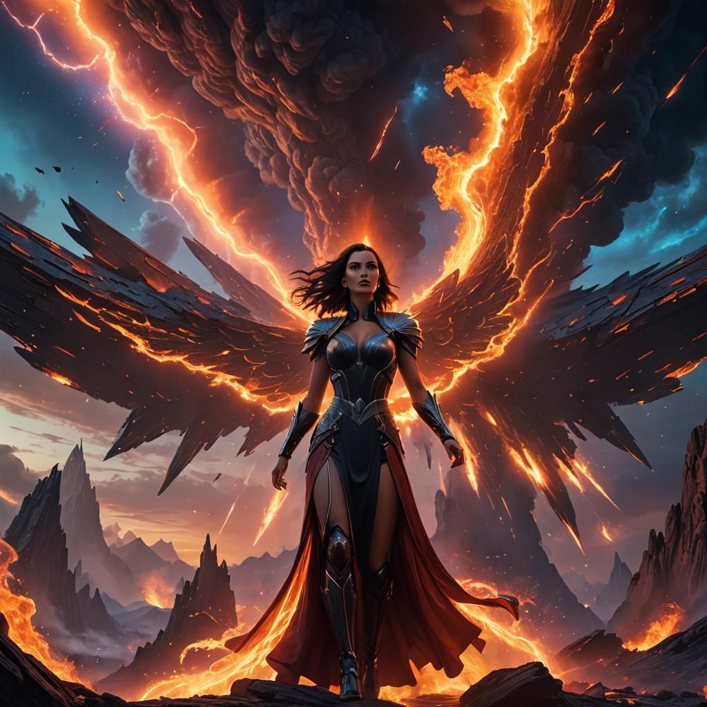 Woman, getting out of volcano