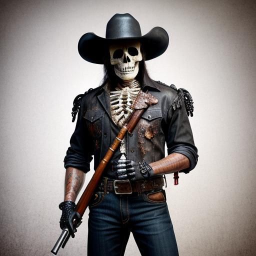 Photorealistic Portrait of a Blackened Skeleton Cowboy