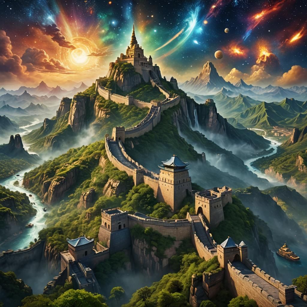 World Landmarks in Cosmic Space as Impressionist Painting