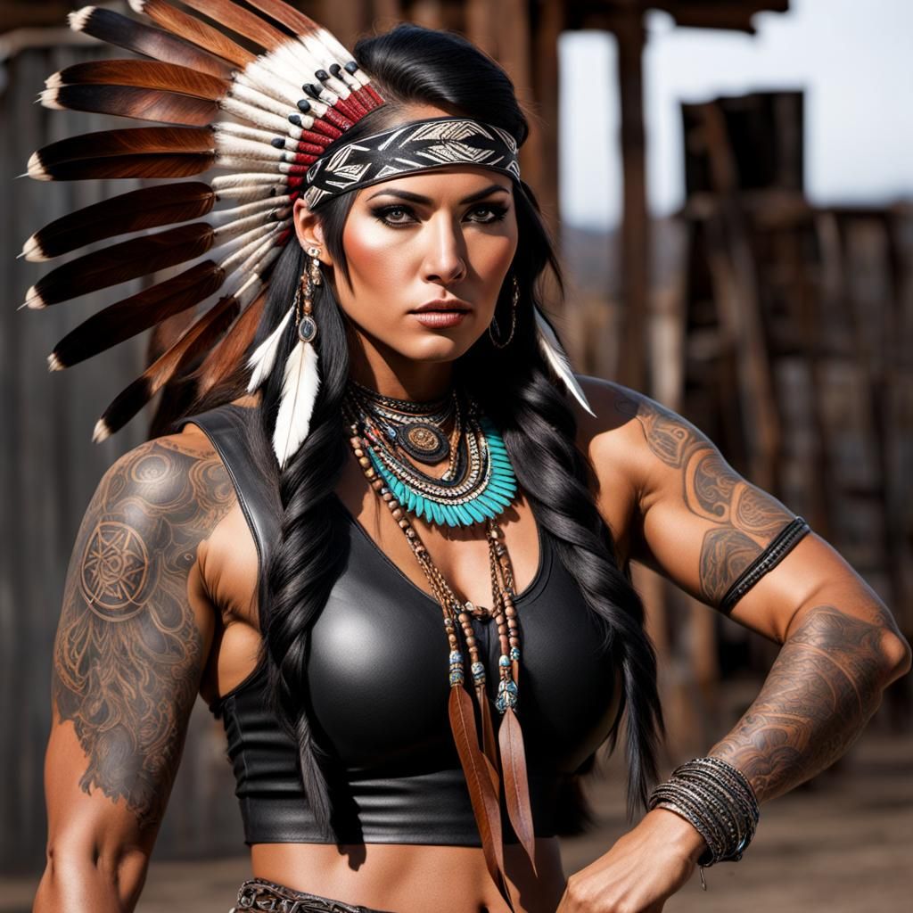 Native American Woman in Leather
