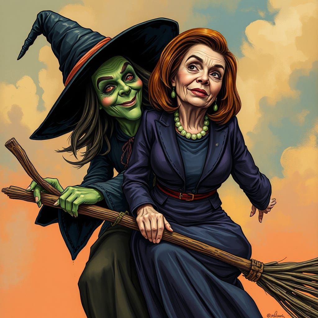 Wicked Witch Pelosi on Broomstick, Digital Art