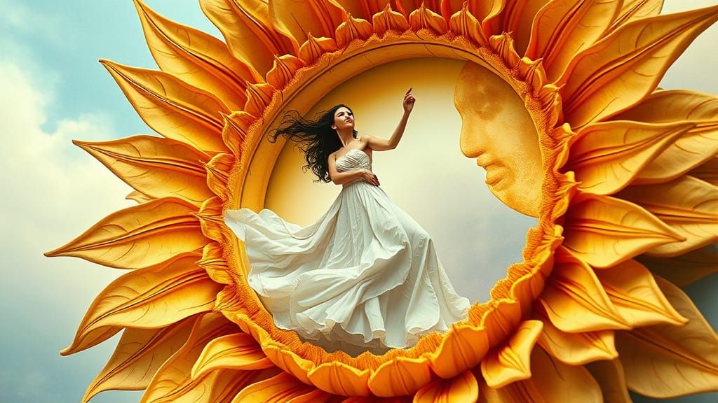 Surreal Sun and Moon Flower Dance in Watercolor