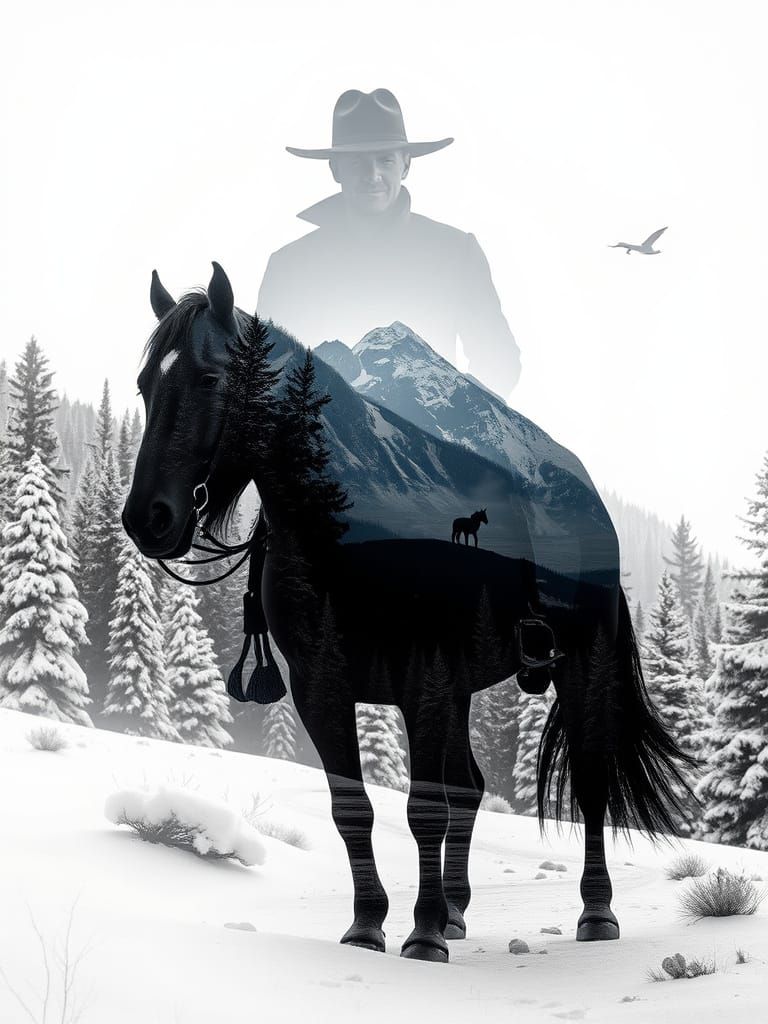 Double Exposure: Silhouette Merging With Winter Landscape