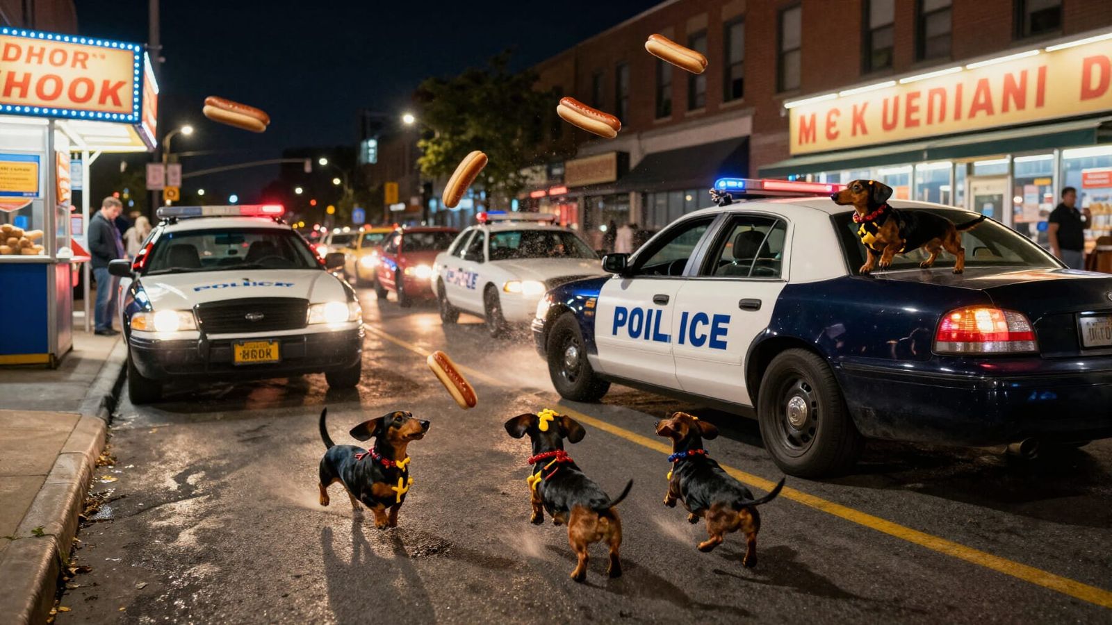 Detroit Street Chaos: Police Car Crash with Leaping Dachshun...