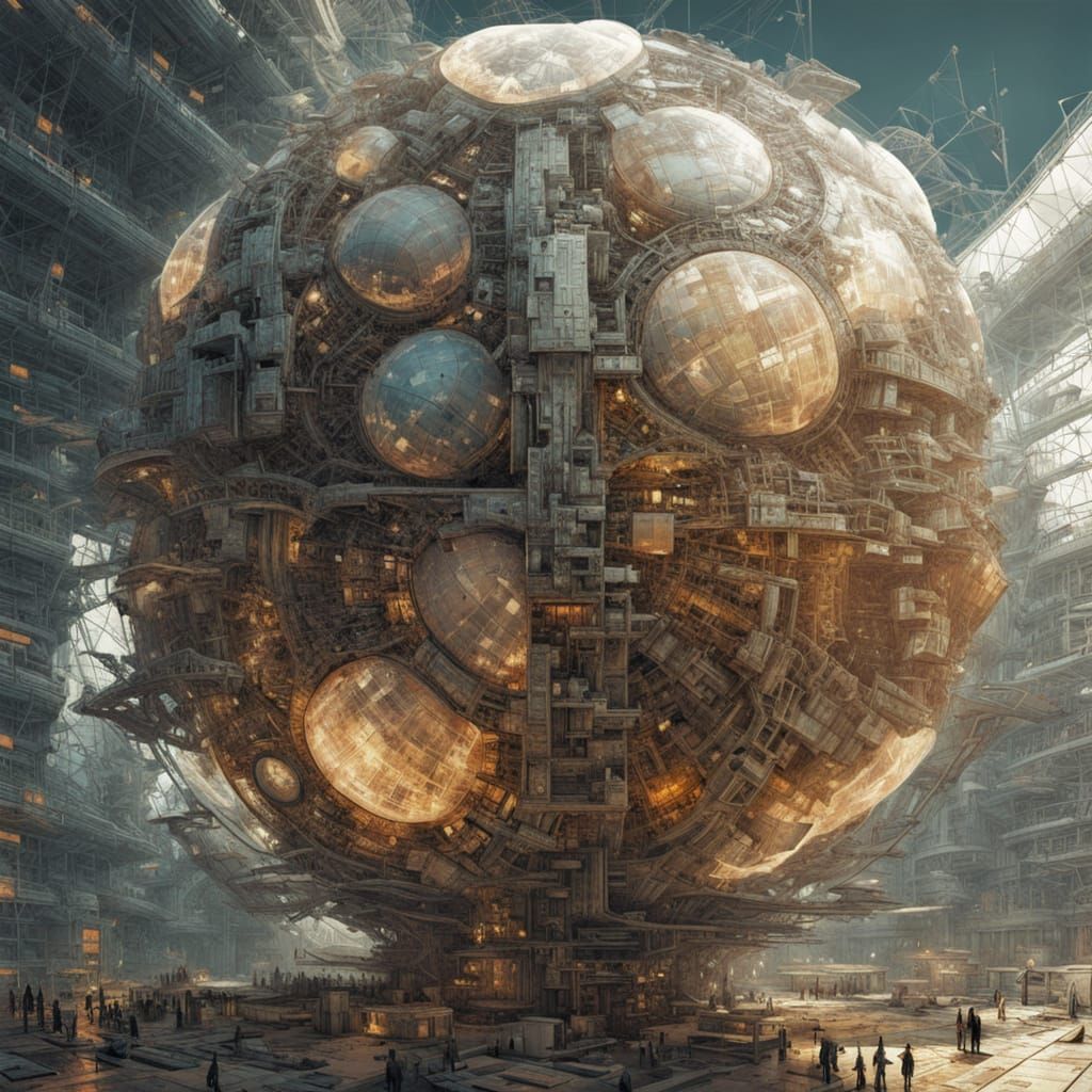 Dyson Sphere Schematic Explosion in Atelier Style