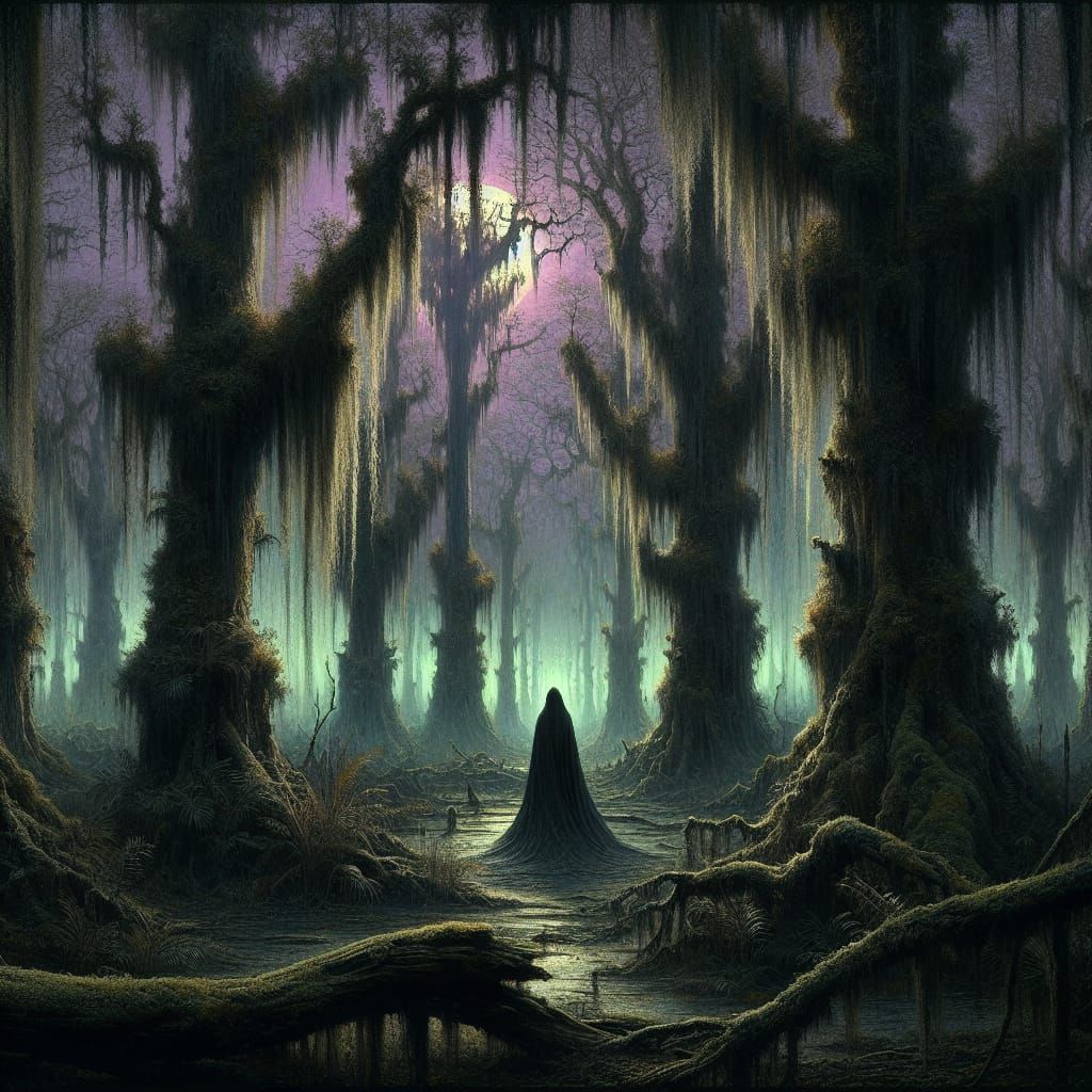 Mysterious Forest Witch in Chiaroscuro Style