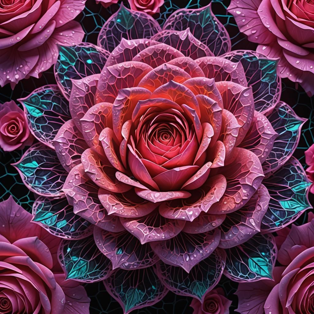 Fairy Blooming Inside Rose in Neon Colors