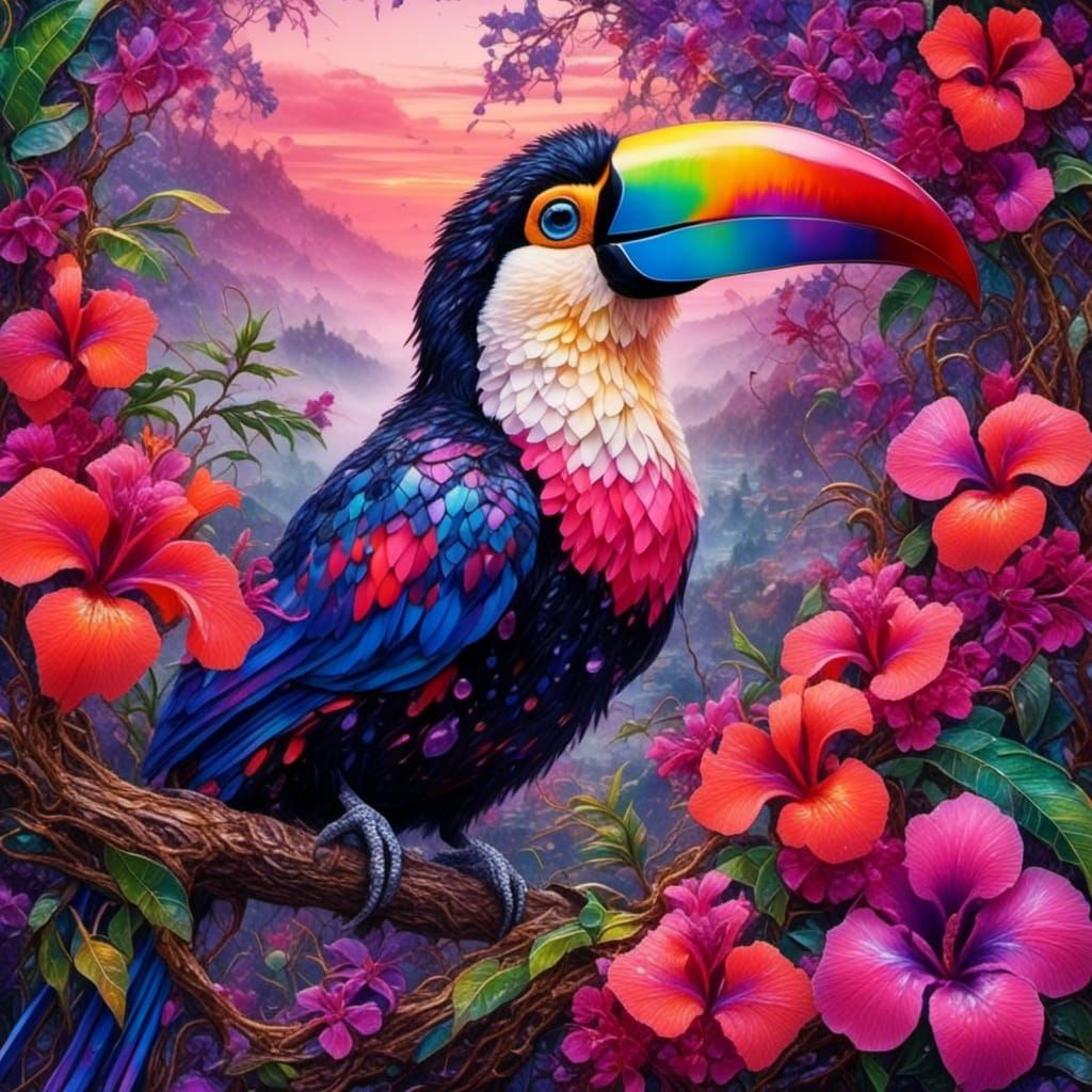 Vibrant Toucan with Giant Eyes in Rainforest
