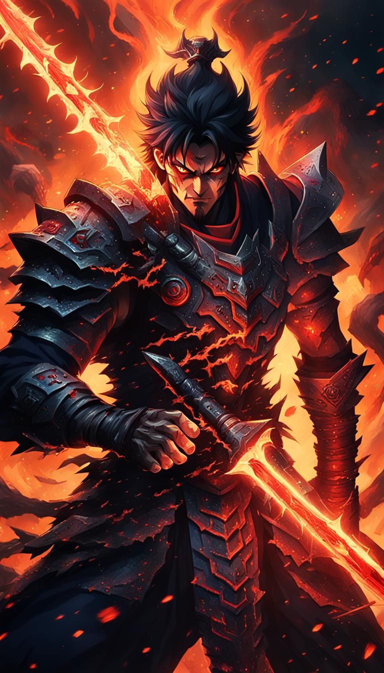 Cursed Obsidian Blade in Anime Style