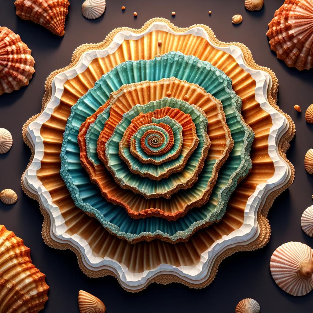 Seashell Layered Cake Illustration in Matte Painting Style