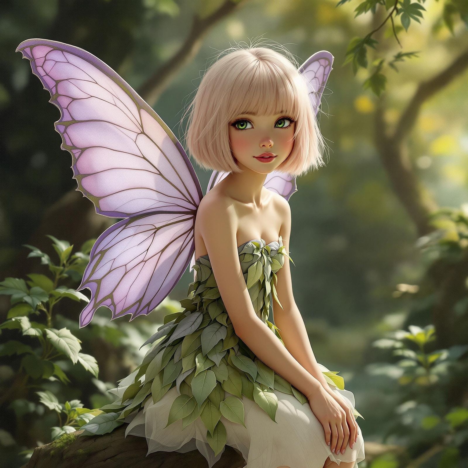 Delicate Fairy in Emerald Forest Landscape