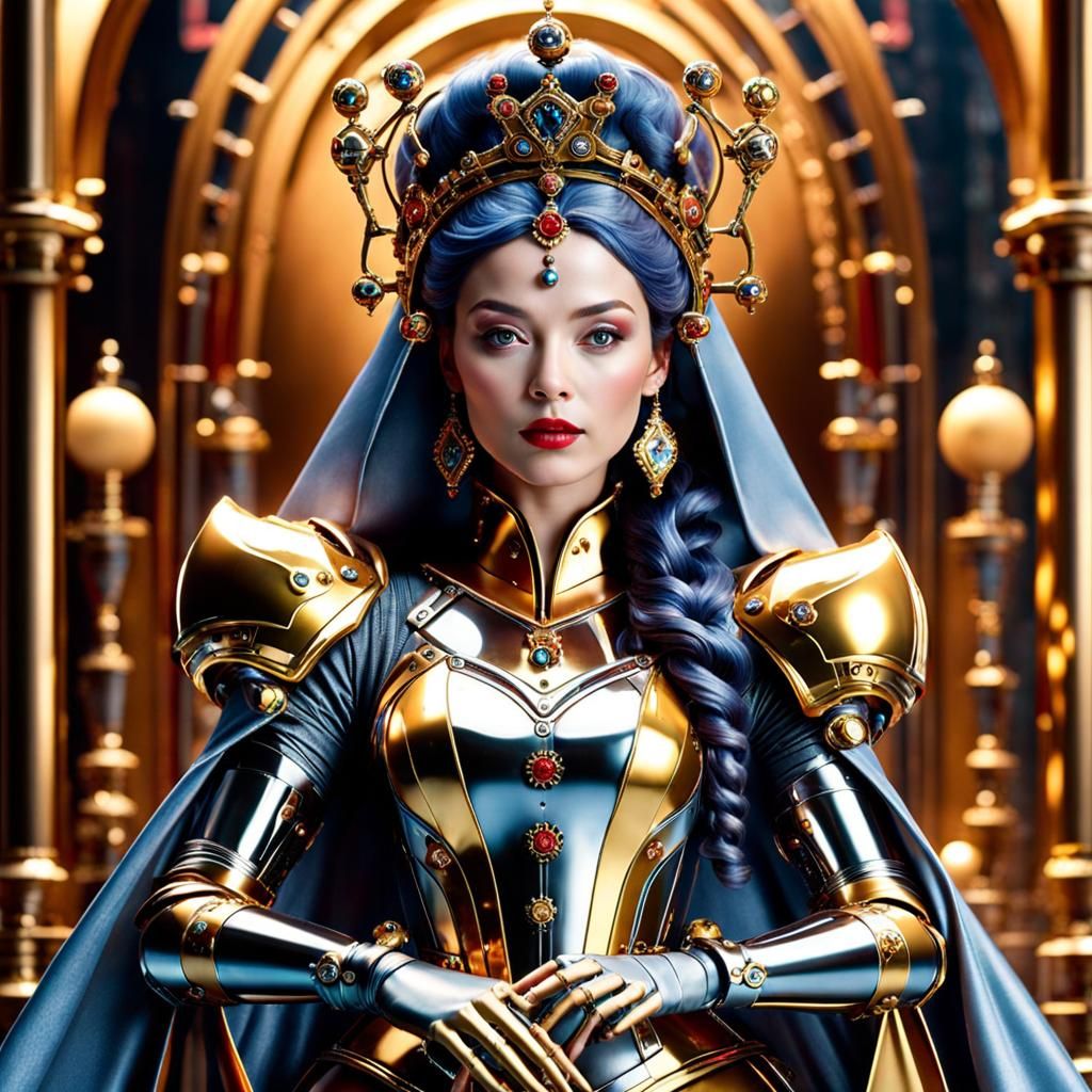 Cyborg Princess with Mechanical Arms in Sci-Fi Setting