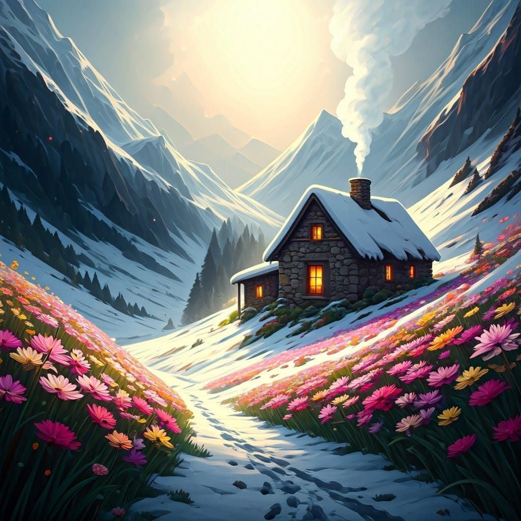 Serene Stone Cottage in Enchanted Snowy Vale