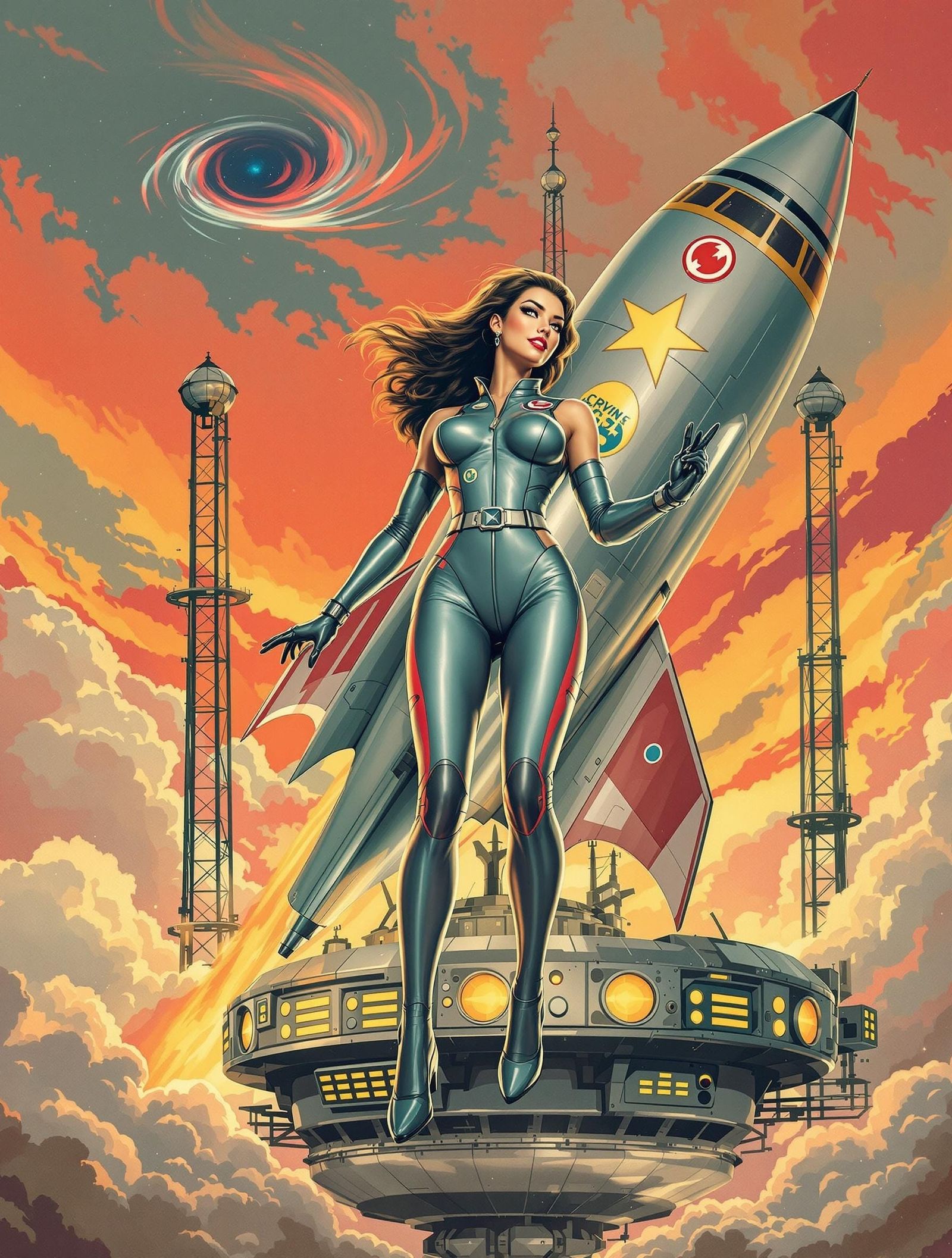 Glamorous 1950s Female Rocketeer Blasts Off into a Retro-Fut...