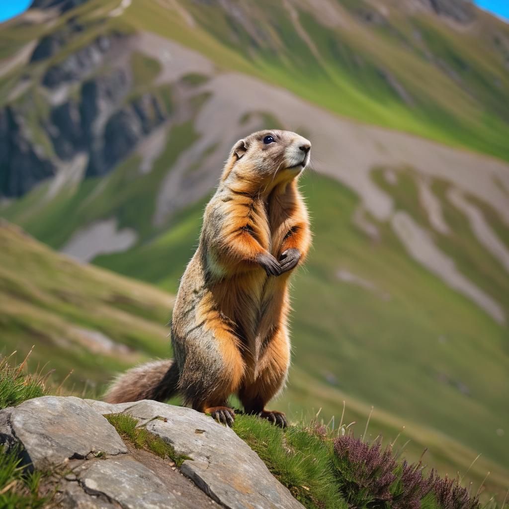 Marmot Surveying Mountain Pastures in Wildlife Photo