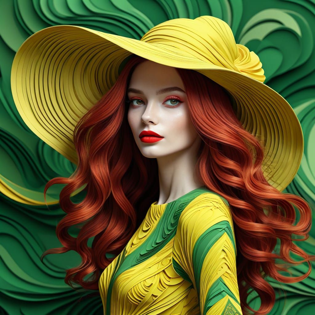 Stylish Diva with Abstract Vector Fractal Elements