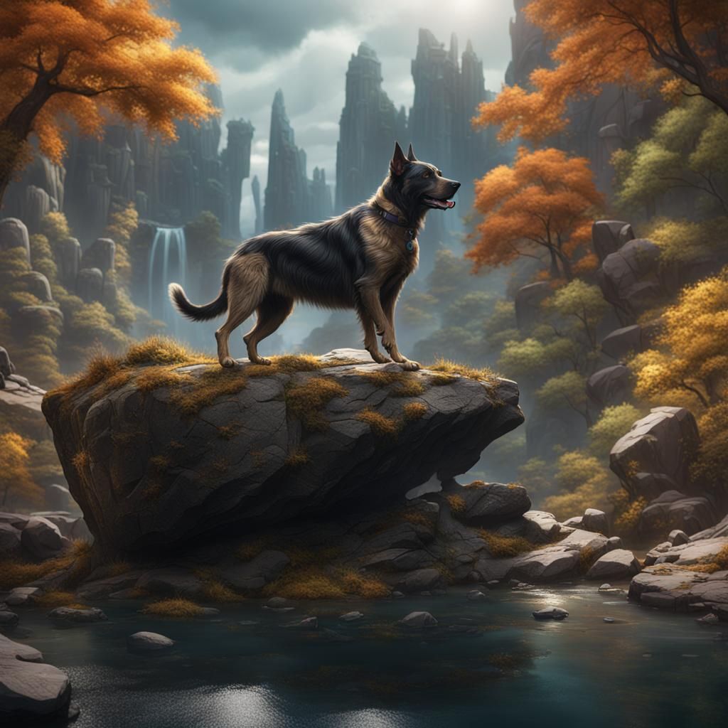 Dog on a Rock: Detailed Matte Painting
