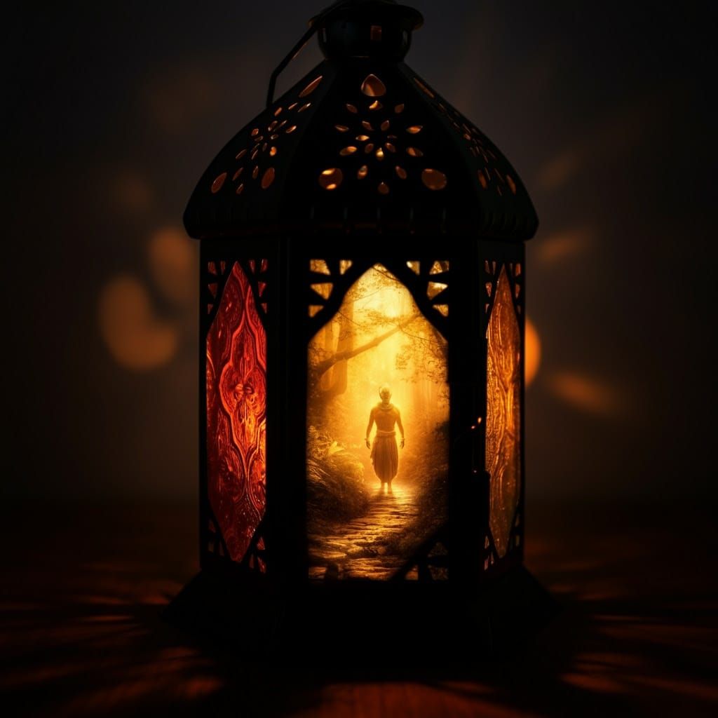 Surreal Ramadan Lantern Frames Ethereal Golden Hour Scene