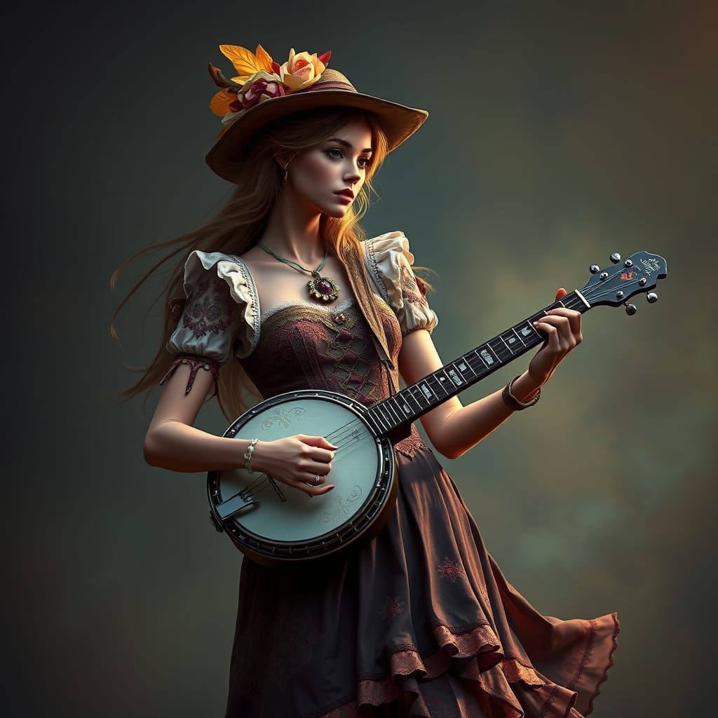 Ethereal Banjoist in Resplendent Attire